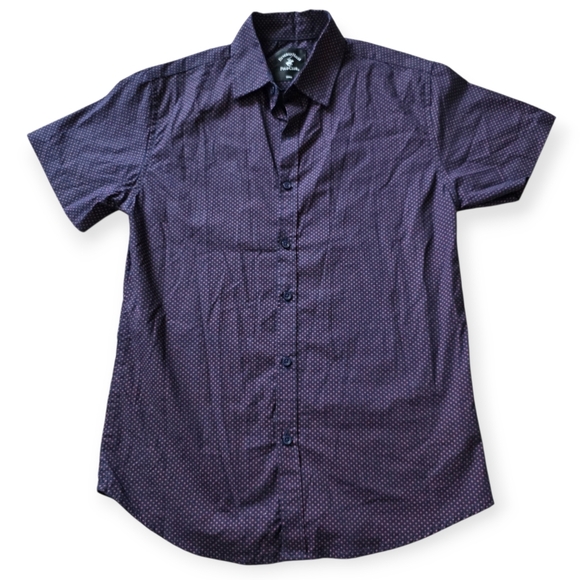 Beverly Hills Polo Club Men's Short Sleeve Button Down Dress Shirt, Navy - Picture 1 of 5